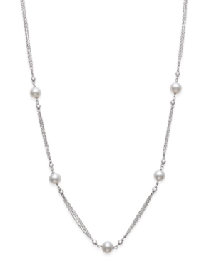 image of Cultured Freshwater Pearl 7-8mm Tin Cup Station Necklace in Sterling Silver, 18