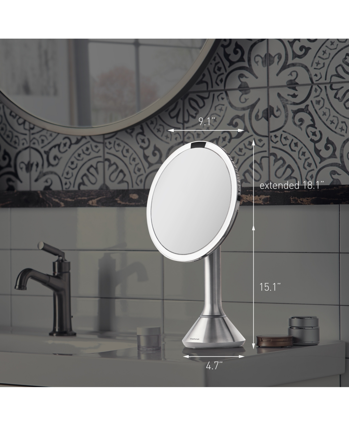 simplehuman Round Sensor Makeup Mirror with Touch-Control Dual Light Settings
