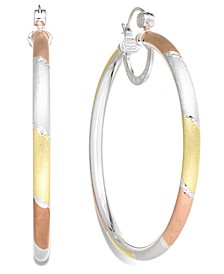 Platinum, 18k Rose Gold and 18k Gold over Sterling Silver Earrings, Extra-Large Tri-Color Hoop Earrings