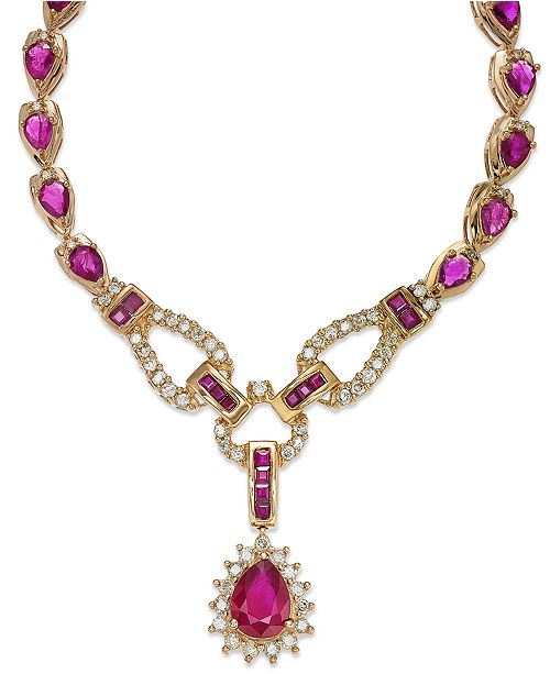 Macy S Certified Ruby 11 3 8 Ct T W And Diamond 1 1 10 Ct T W Fancy Collar Necklace In 14k Gold Reviews Necklaces Jewelry Watches Macy S