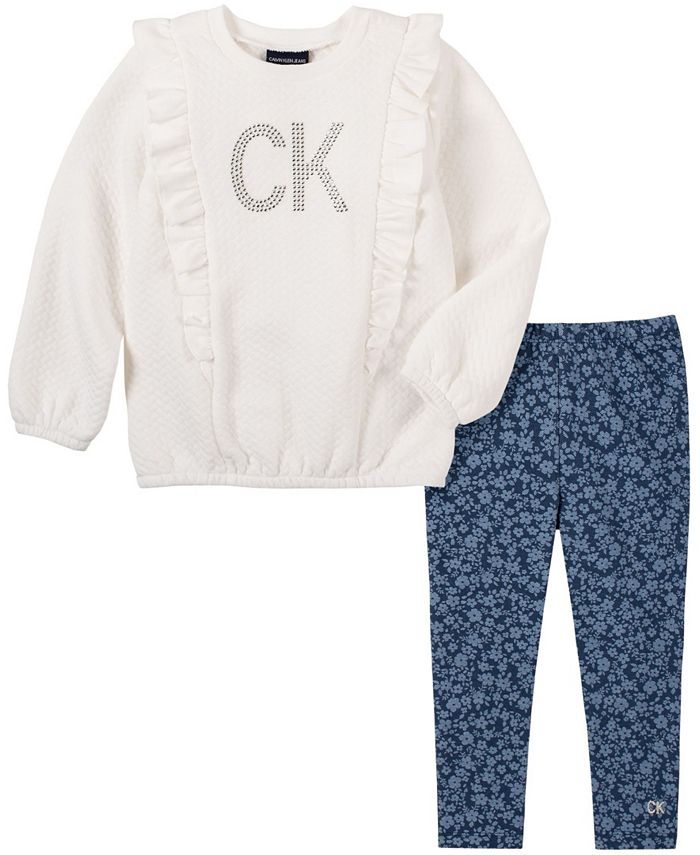 Calvin Klein Toddler Girl Quilted Fleece Top with Faux Knit Denim ...