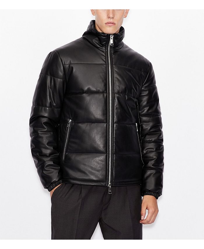 A|X Armani Exchange Leather Puffer Blouson Jacket - Macy's