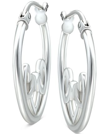 Giani Bernini - Heart Accent Small Hoop Earrings in Sterling Silver, 0.75"