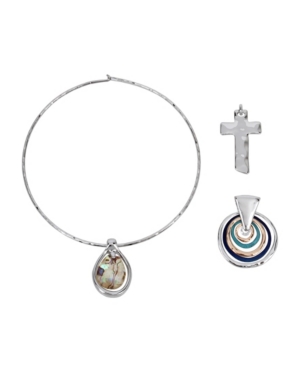 image of Robert Lee Morris Soho Abalone Pendant Collar Necklace Set, 16.5
