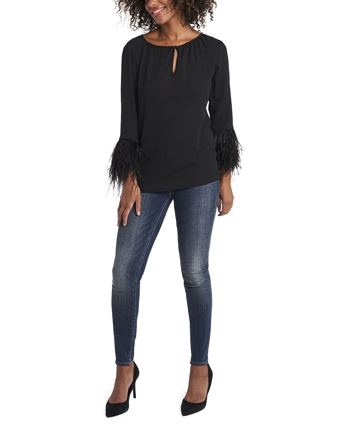 Vince Camuto Women's Keyhole Front Blouse with Feather Sleeve & Reviews Tops Women Macy's