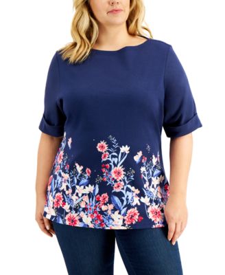 Karen Scott - Plus Size Printed Elbow-Sleeve Top