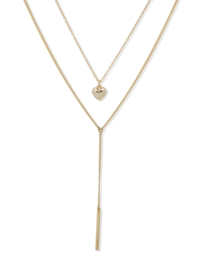 image of Dkny Gold-Tone Heart Charm Layered Lariat Necklace, 16
