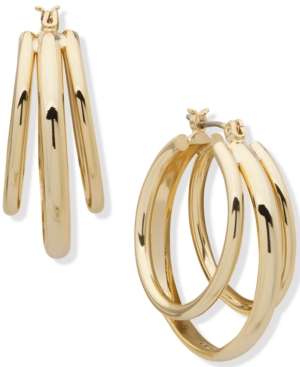 image of Dkny Gold-Tone Medium Triple-Row Hoop Earrings, 1.13