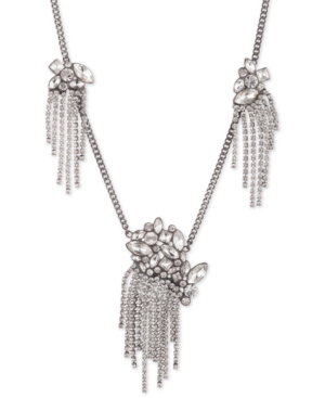 image of Givenchy Hematite-Tone Crystal Fringe Frontal Necklace, 16