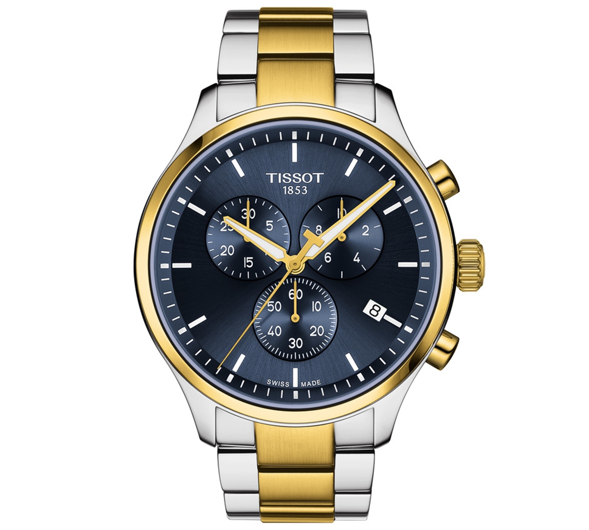 Shop Tissot Men's Swiss Chronograph Chrono Xl Classic Two-tone Stainless Steel Bracelet Watch 45mm In Blue