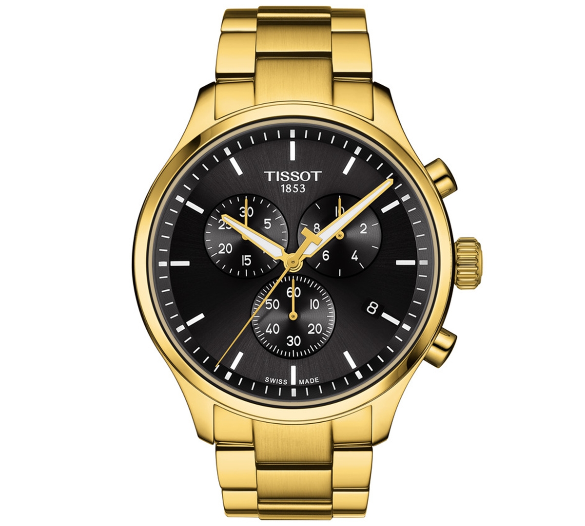 Tissot Men's Swiss Chronograph Chrono Xl Classic Gold-tone Stainless Steel Bracelet Watch 45mm In Black