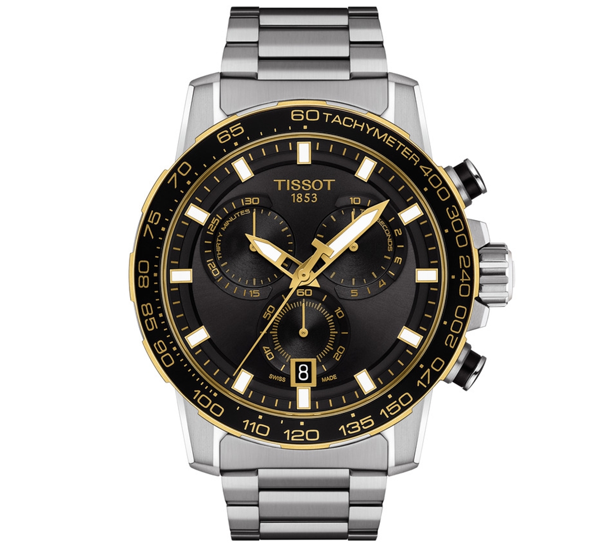 Shop Tissot Men's Swiss Chronograph Supersport Stainless Steel Bracelet Watch 45.5mm In Black