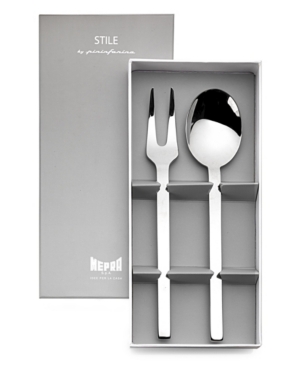 Shop Mepra Gift Box Serving Stile Flatware Set, Set Of 2 In Silver-tone