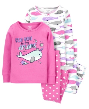 image of Carters Baby Girl 4-Piece Narwhal 100% Snug Fit Cotton PJs