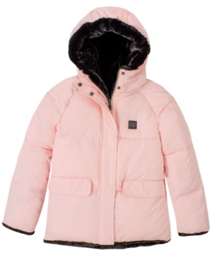 image of Little Girls Faux Fur Lined Puffer Jacket