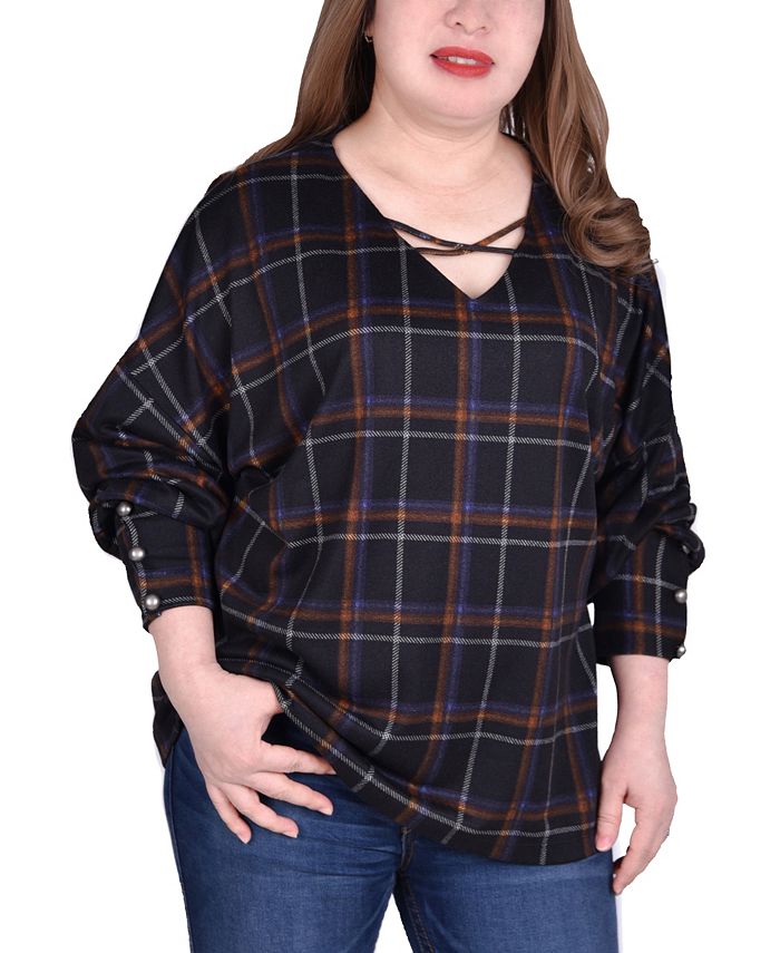 NY Collection Women's Studded Top Black Size Large