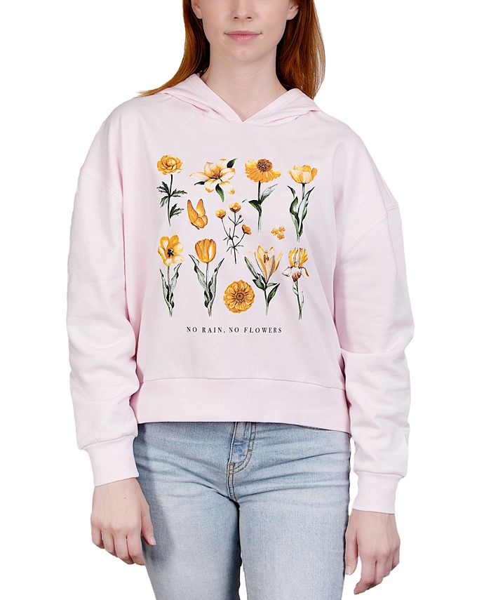 Rebellious One Juniors' Flower-Print Hooded Sweatshirt - Macy's