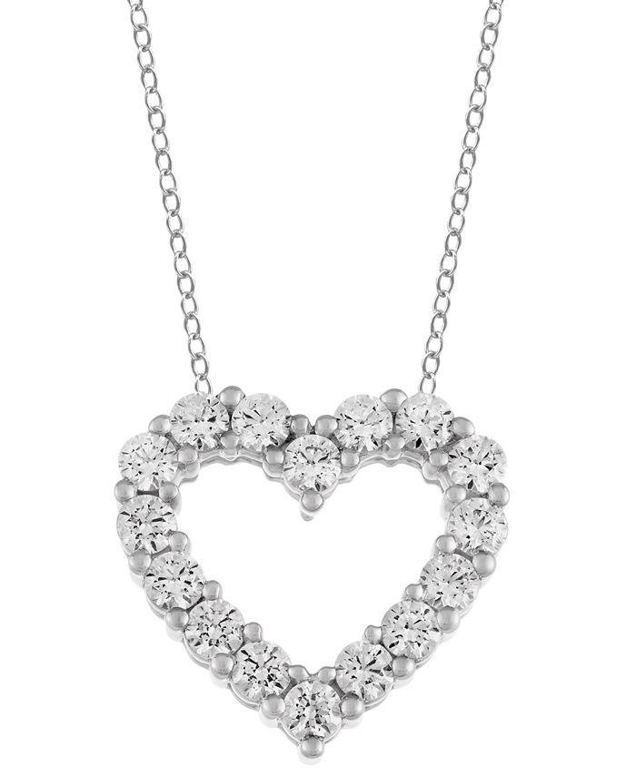 Macy's - Diamond Heart 18" Pendant Necklace (1 ct. t.w.) in 14k White Gold