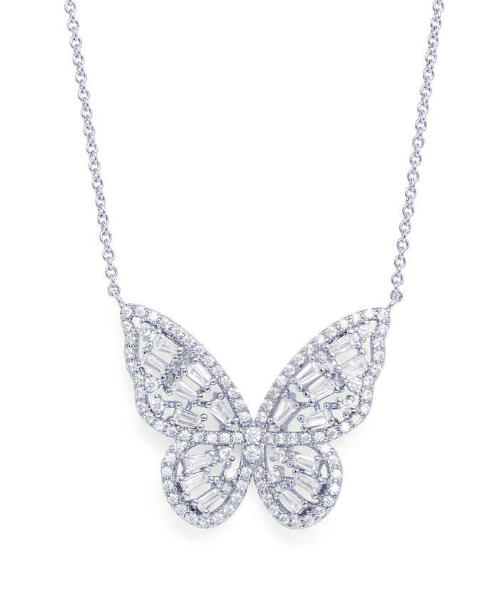 Glamorousky 925 Sterling Silver Butterfly Pendant with Black and White Cubic Zircon and Necklace 13303