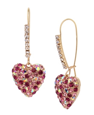 image of Betsey Johnson Pave Heart Dangle Earrings
