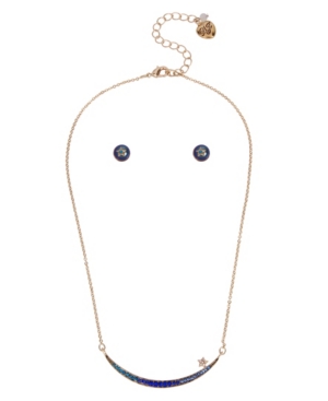 image of Betsey Johnson Stone Crescent Necklace and Stud Earrings Set