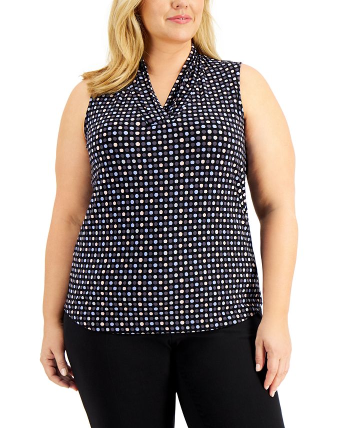 Anne Klein Plus Size Pearly Dot Pleated Top - Macy's