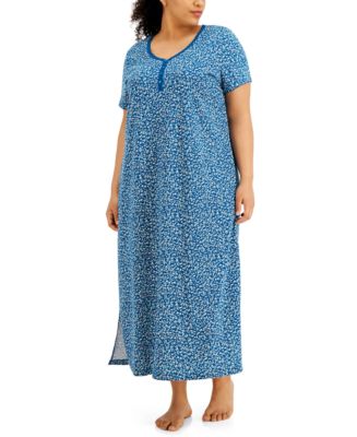 Charter Club Plus Size Printed Cotton Short Sleeve Nightgown, Created ...