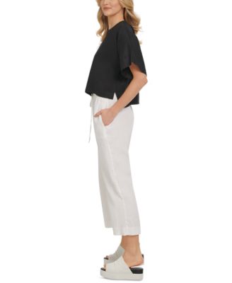DKNY Linen Drop Shoulder Short Sleeve Top - Macy's