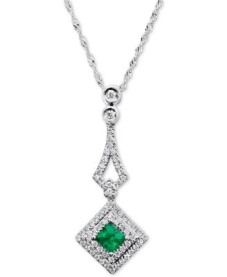 Macy's - Emerald (1/4 ct. t.w.) & Diamond (1/4 ct. t.w.) 18" Pendant Necklace in 14k White Gold