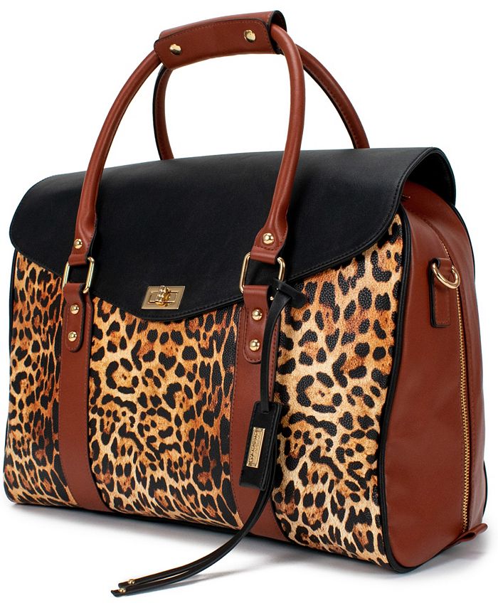 Leopard Strap Shoulder Bag, Genuine Leather Duffle Bag