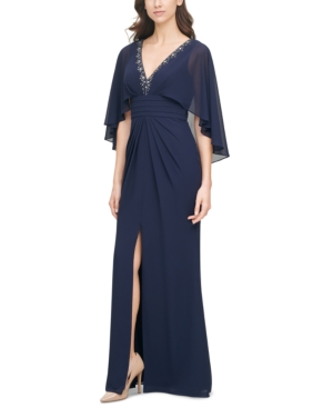 VINCE CAMUTO EMBELLISHED-NECK CAPELET GOWN