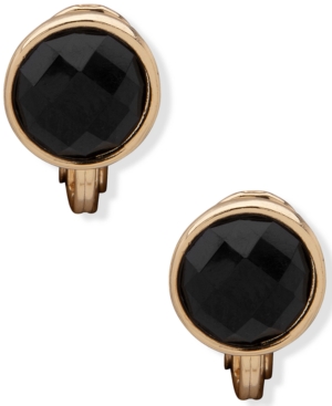 image of Anne Klein Gold-Tone Jet Stone Clip-On Earrings