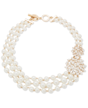 image of Anne Klein Gold-Tone Imitation Pearl & Crystal 18