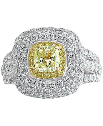 EFFY Collection - Yellow & White Diamond Halo Ring (2-3/4 ct. t.w.) in 18k Gold & White Gold