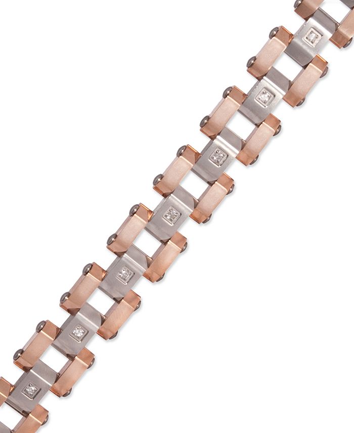 Macy's - Men's Diamond Bracelet in Stainless Steel and Rose Ion-Plate (1/5 ct. t.w.)