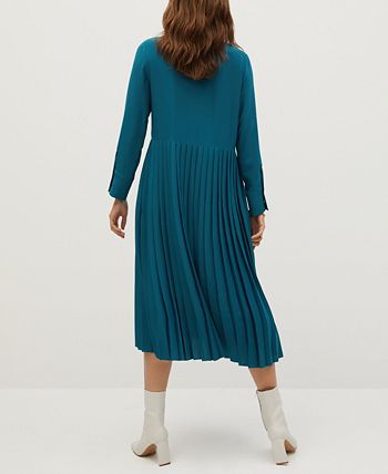 Warehouse pleated midi dress dark green outlet
