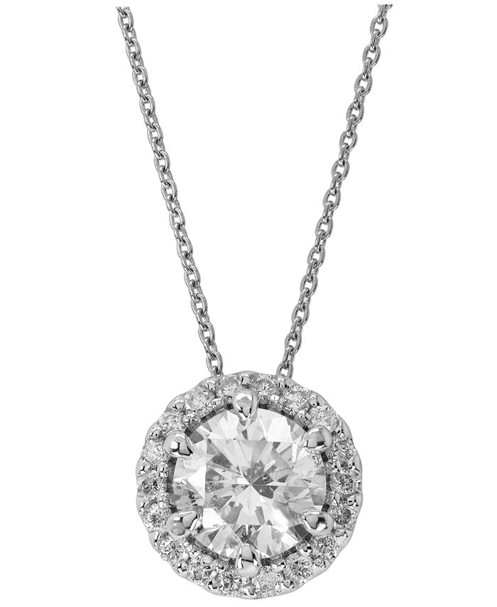 Macy's - Diamond Halo Pendant (1 ct. t.w.) with 16" Chain in 14K White Gold