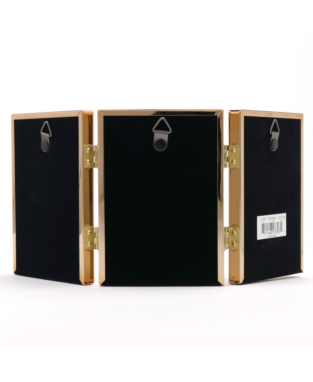 Polished Metal Hinged Triple Picture Frame - Bead Border Design