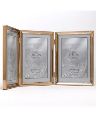 Polished Metal Hinged Triple Picture Frame - Bead Border Design, 5" x 7"