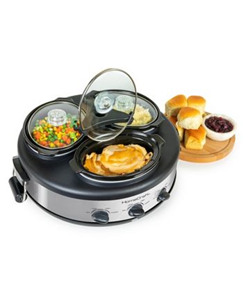 Triple Slow Cooker with 3 Spoons, 3 Pot 1.5 Quart Oval Crock Food Warmer  Buffet Server, Stainless Steel