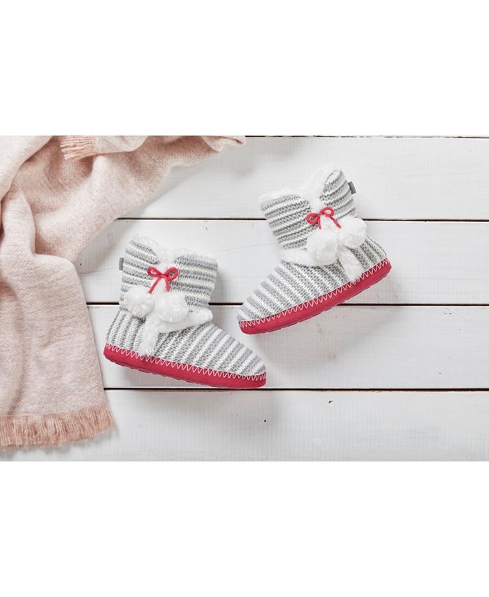 Isotoner Signature Totes Women s Striped Knit Bootie with Pom Pom