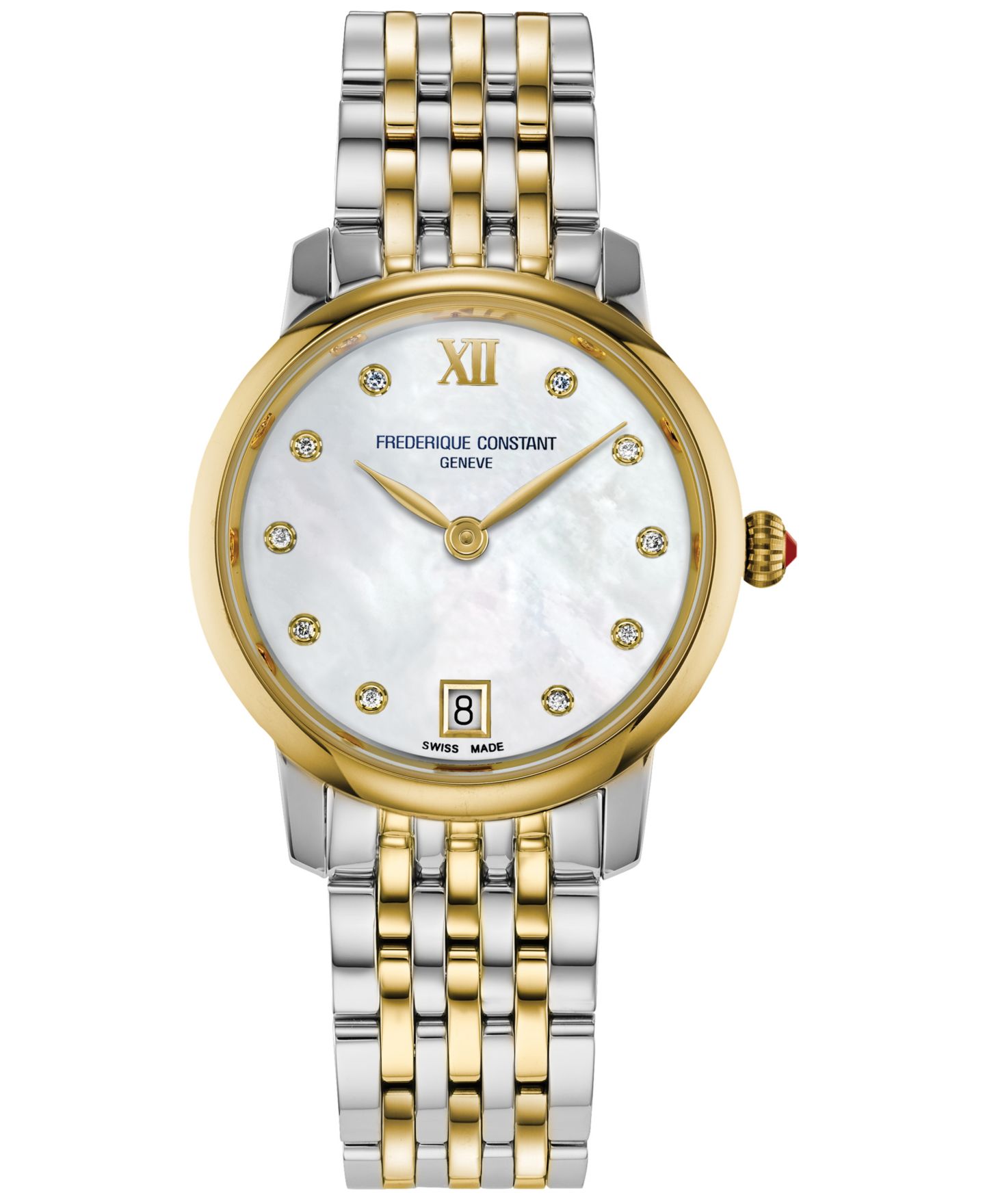 Женские часы Frederique Constant Swiss Slimline Diamond (1/20 ct. t.w.) Two-Tone Stainless Steel Bracelet Watch 30mm — фото 1
