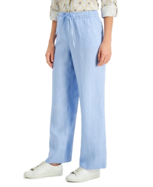 Charter Club Women's Linen Capri Tie-waist Pants, Created For Macy's In Serenity