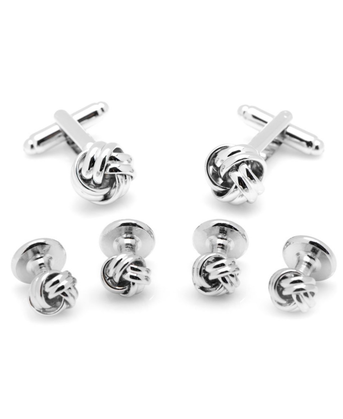 Men's Knot Cufflink and Stud Set - Silver-Tone