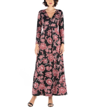 24seven Comfort Apparel Women's Elegant Floral Long Sleeve Maxi Dress In Print