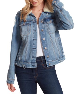 Jessica Simpson Reagan Sherpa-Collar Denim Jacket - Macy's