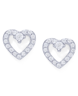 image of Cubic Zirconia Open Heart Stud Earrings in Fine Silver Plate