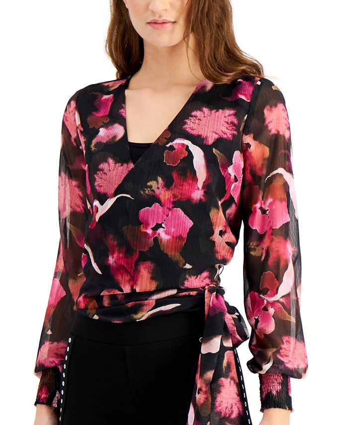 Bar III FloralPrint Wrap Top, Created for Macy's Macy's