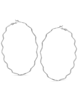 image of Guess Silver-Tone Textured Extra Large Hoop Earrings, 3.1