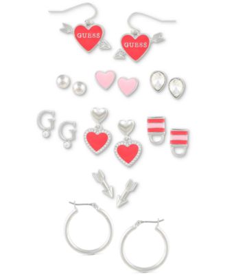 GUESS - Silver-Tone 9-Pc. Set Red Crystal Earrings